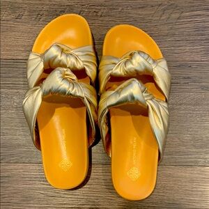 ANTONIO MELANI Metallic Gold Slide Sandals